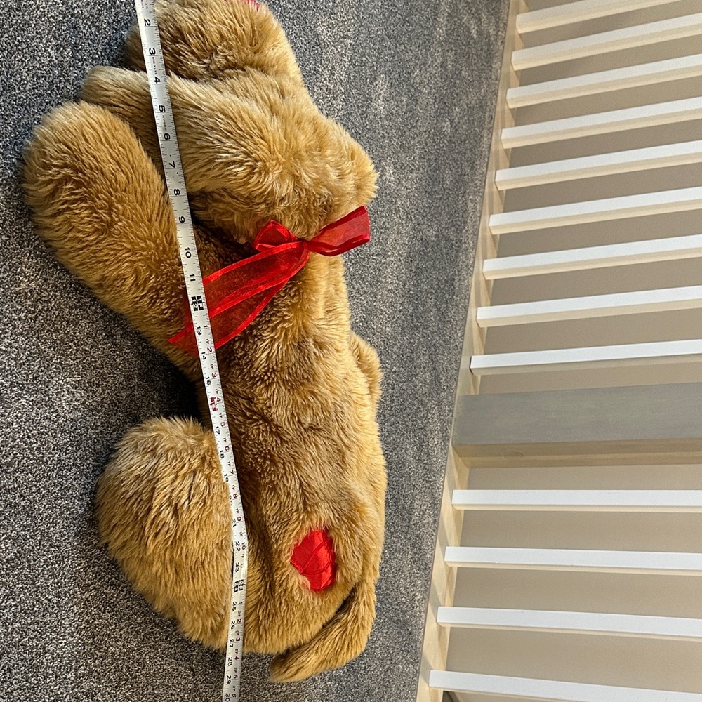 Plush Brown Dog w/ Red Nose Bow & Hearts 30” - Picture 7 of 10